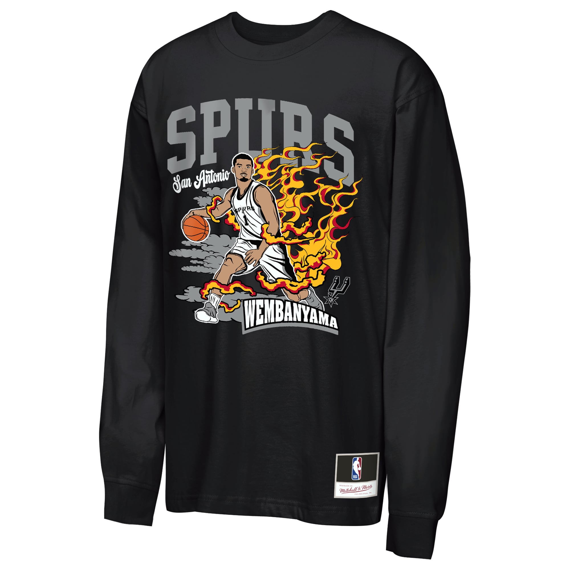 Youth Mitchell & Ness Victor Wembanyama Black San Antonio Spurs Fired Up Long Sleeve T-Shirt