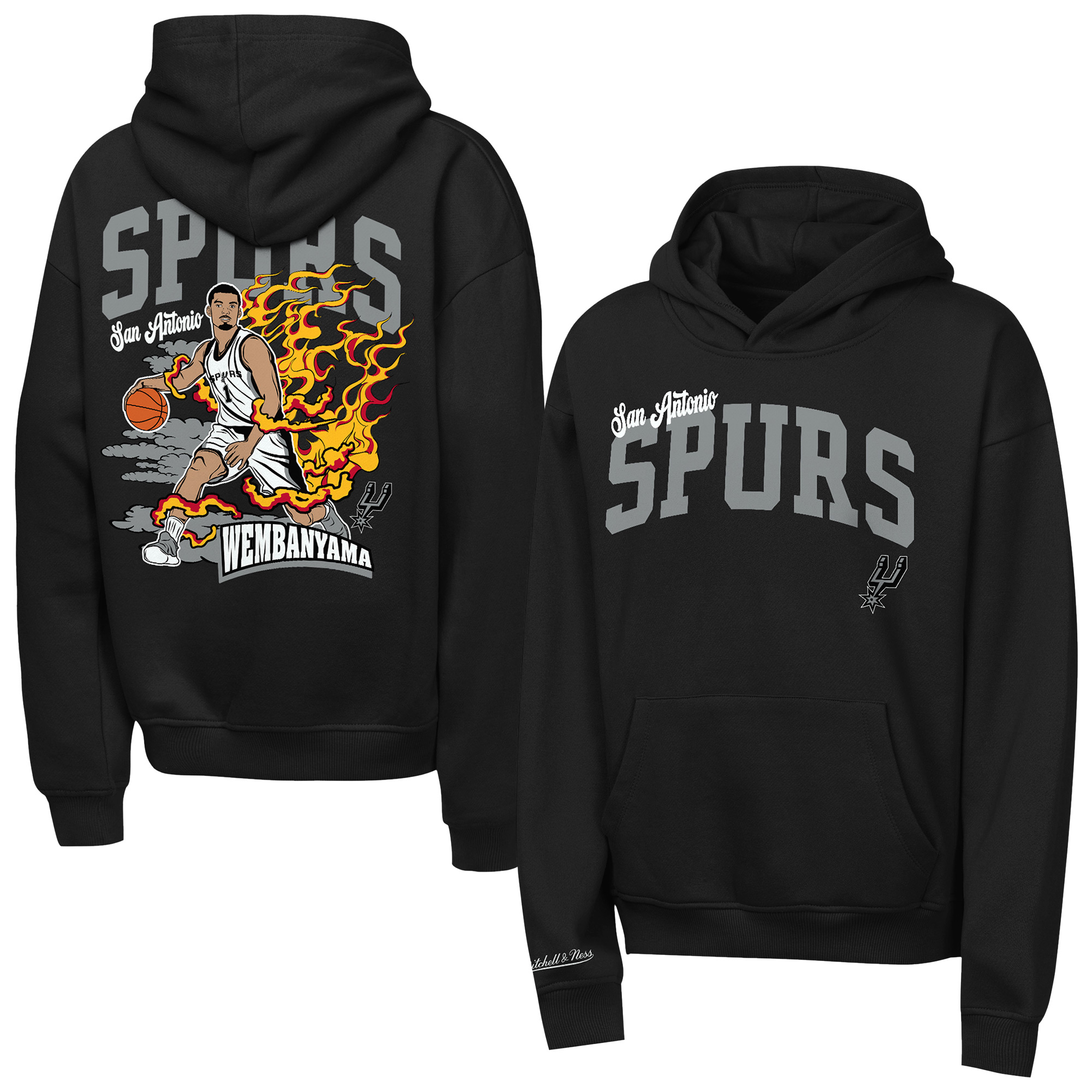 Youth Mitchell & Ness Victor Wembanyama Black San Antonio Spurs Fired Up Hoodie