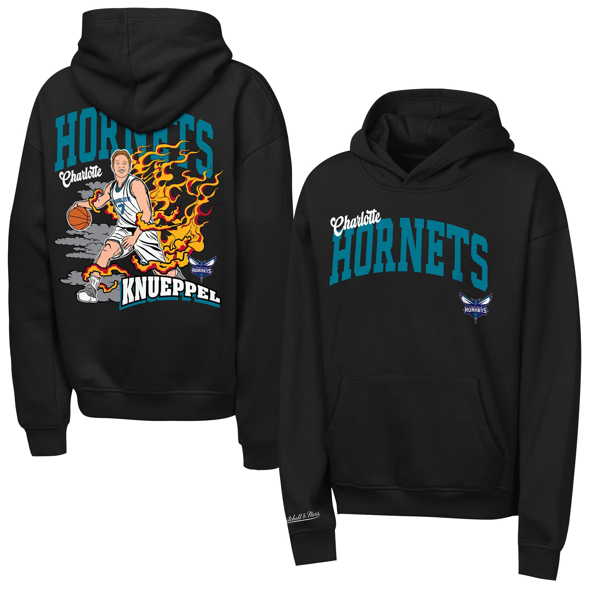 Youth Mitchell & Ness Kon Knueppel Black Charlotte Hornets Fired Up Hoodie