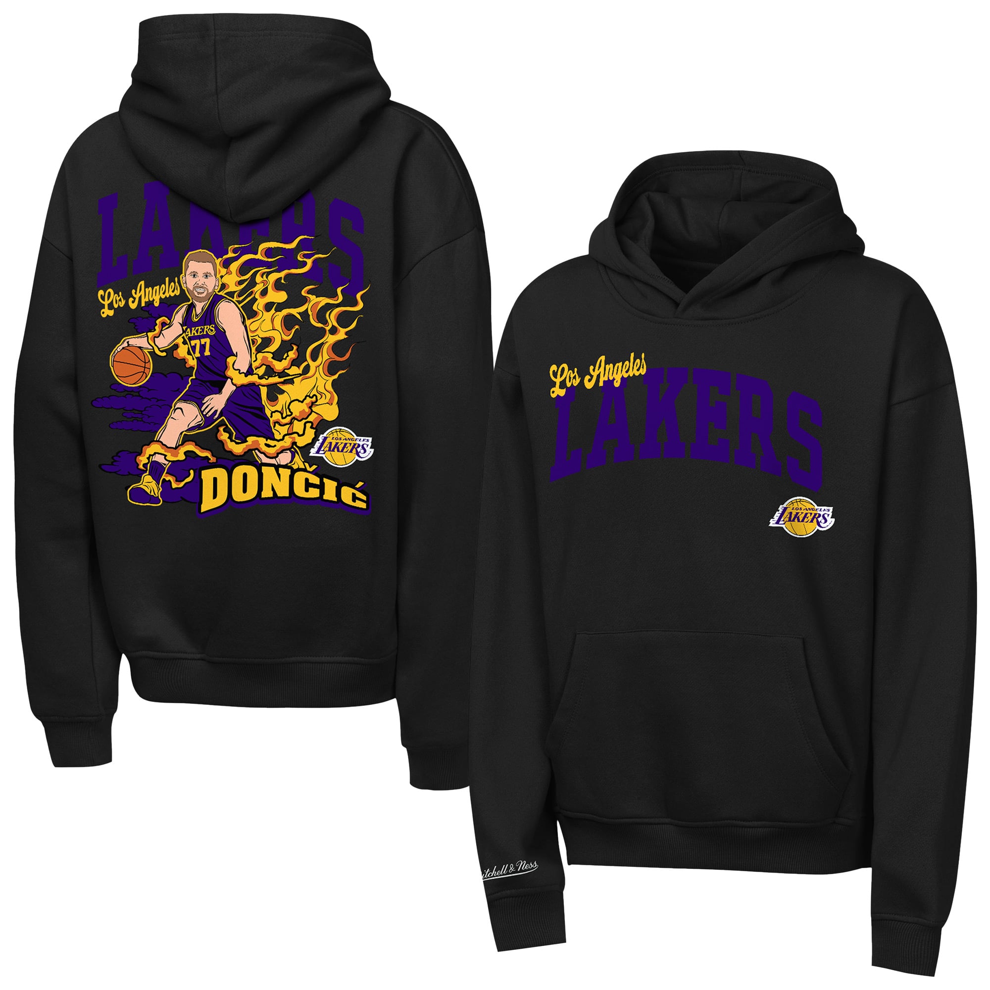 Youth Mitchell & Ness Luka Dončić Black Los Angeles Lakers Fired Up Hoodie
