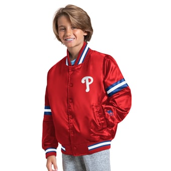 Youth Starter Red Philadelphia Phillies Courtside Jr. Varsity Full Snap Jacket