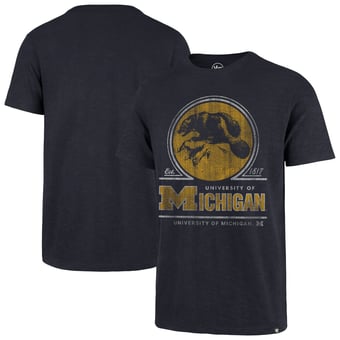 Men's '47  Navy Michigan Wolverines Emblem Mark Scrum T-Shirt