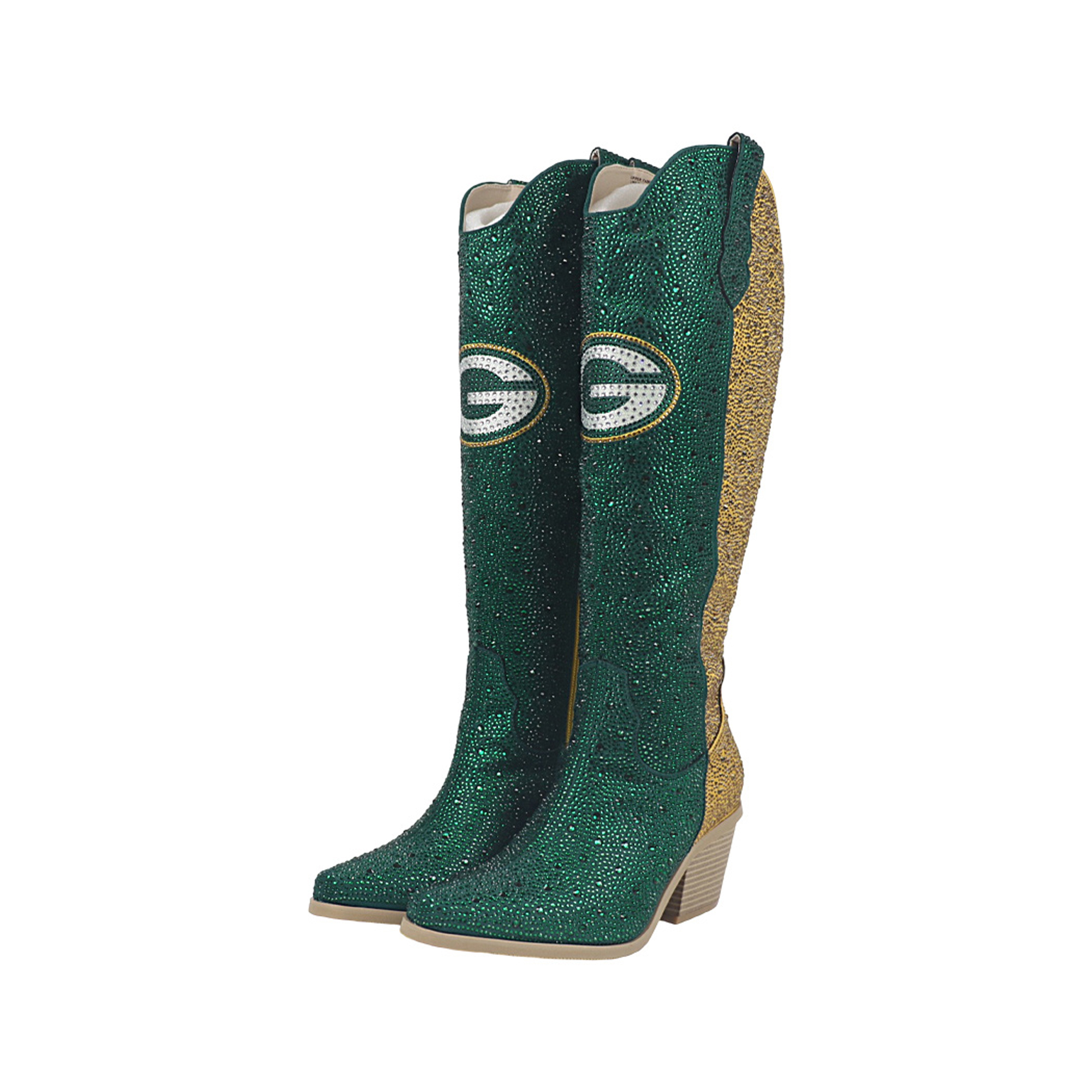 Women's FABGATING by Cuce  Green Green Bay Packers Two-Tone Crystal Cowboy Boot
