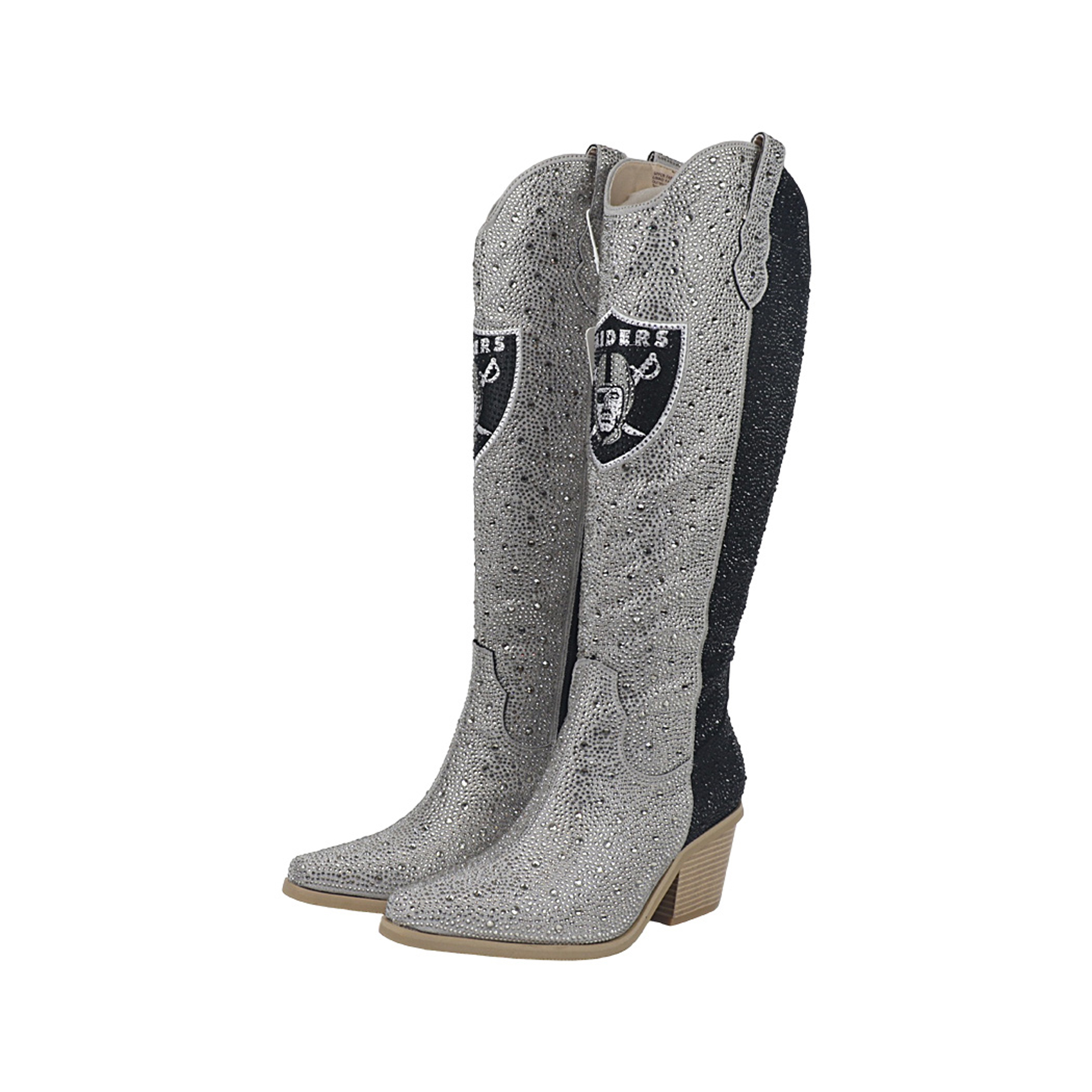 Women's FABGATING by Cuce Silver Las Vegas Raiders Two-Tone Crystal Cowboy Boot