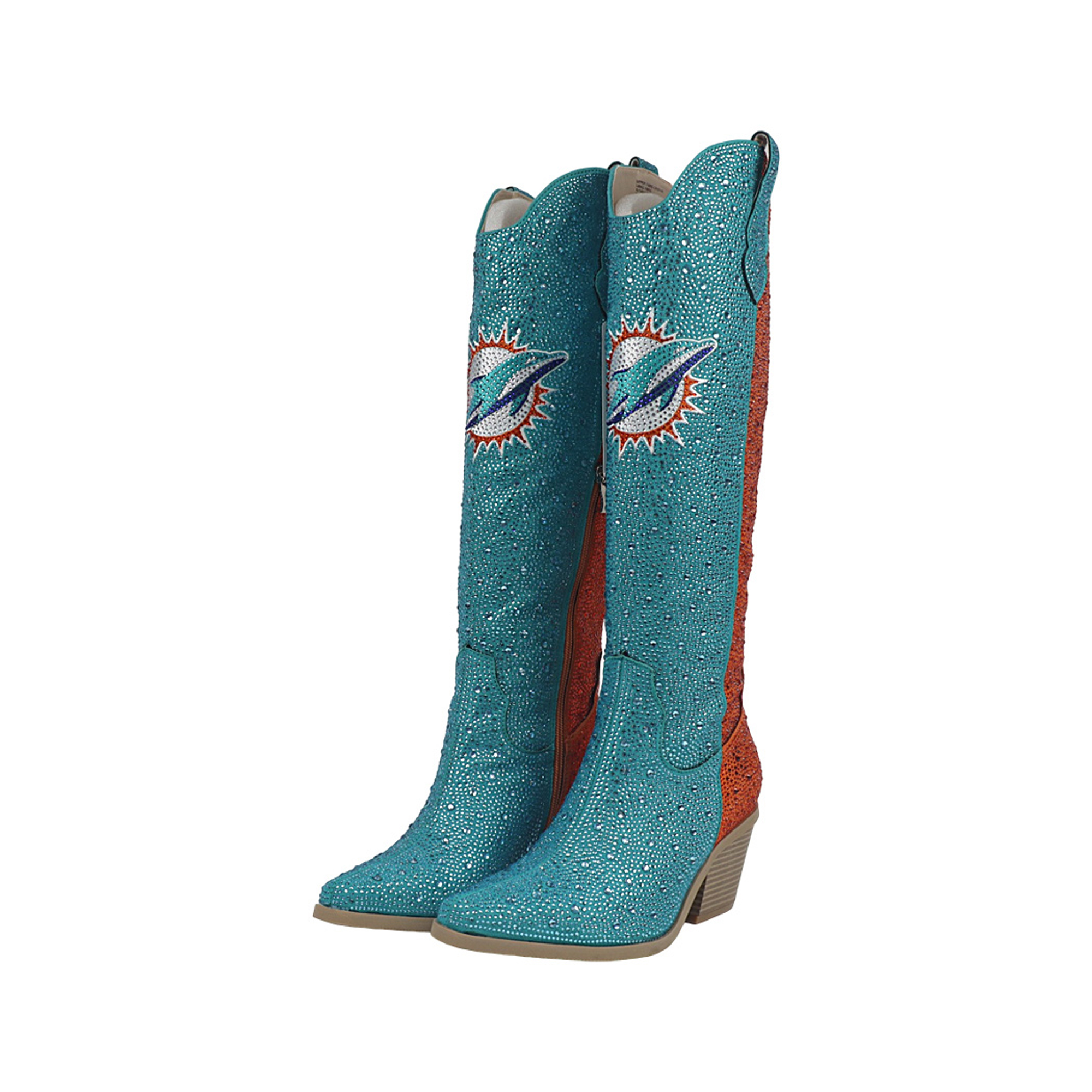 Women's FABGATING by Cuce  Aqua Miami Dolphins Two-Tone Crystal Cowboy Boot
