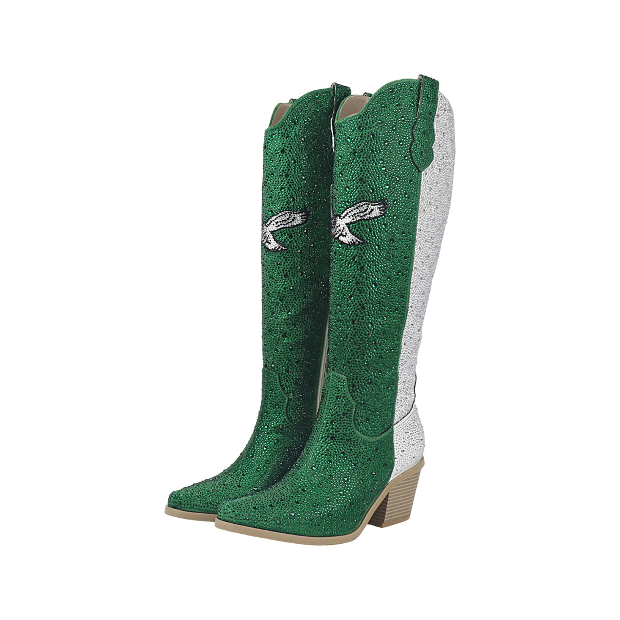 Women's FABGATING by Cuce  Midnight Green Philadelphia Eagles Two-Tone Crystal Cowboy Boot