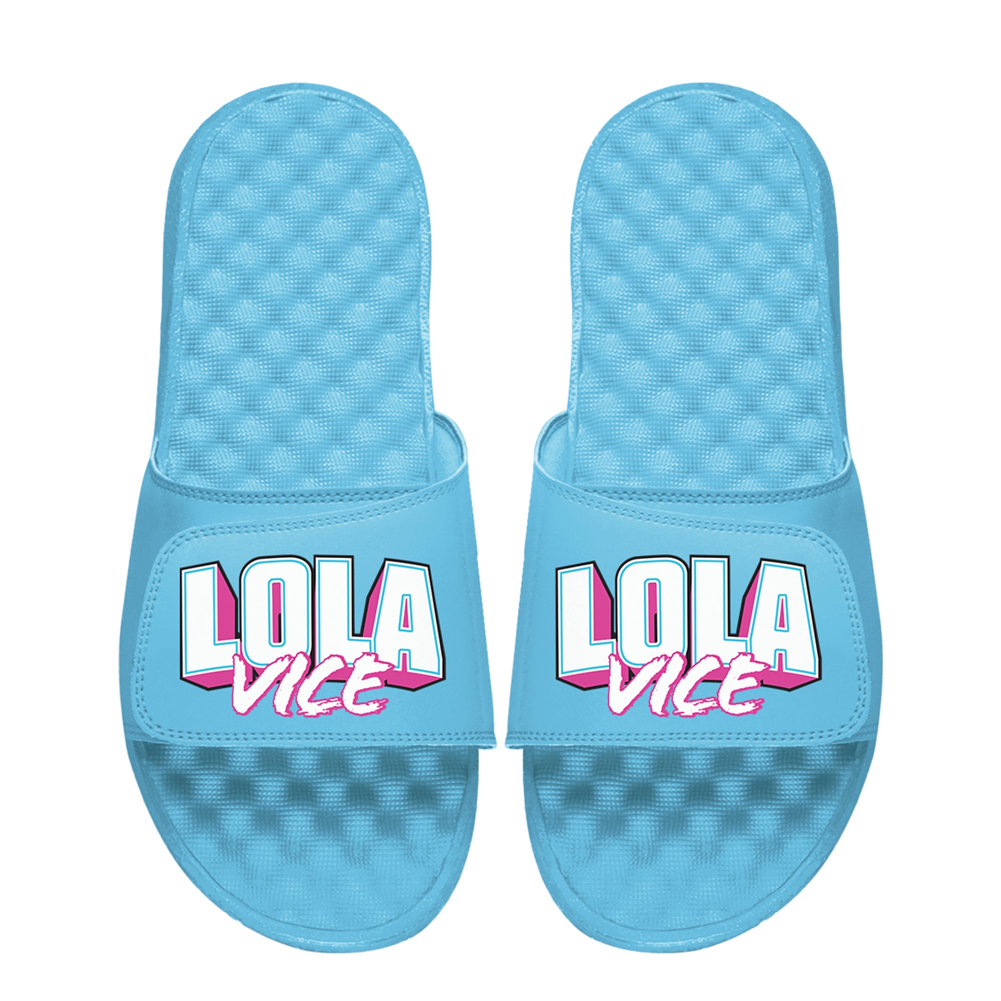 Unisex ISlide Lola Vice Blue WWE Name Wordmark Slide Sandals