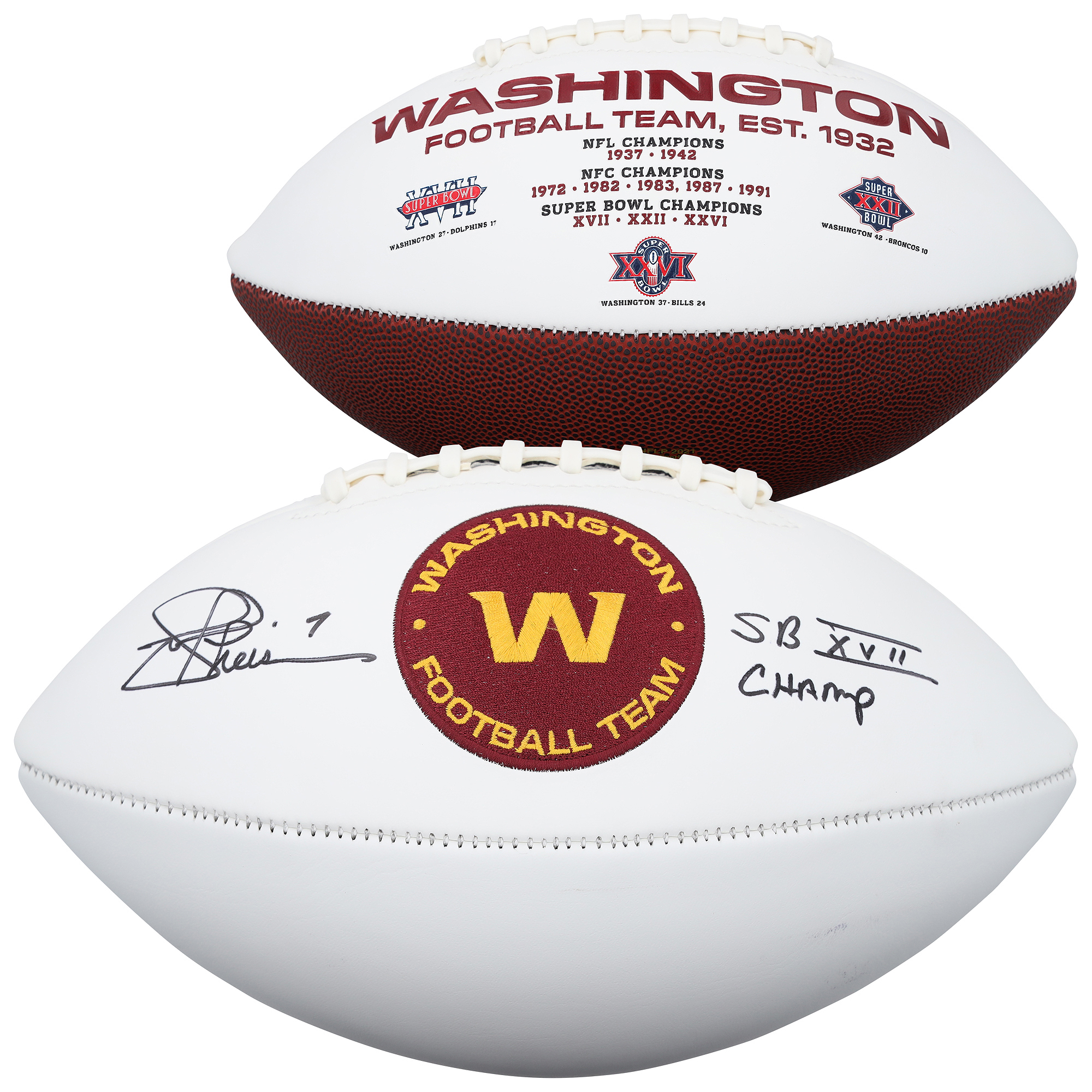 Joe Theismann Washington Commanders Autographed Wilson White Panel Football with "SB XVII Champs" Inscription