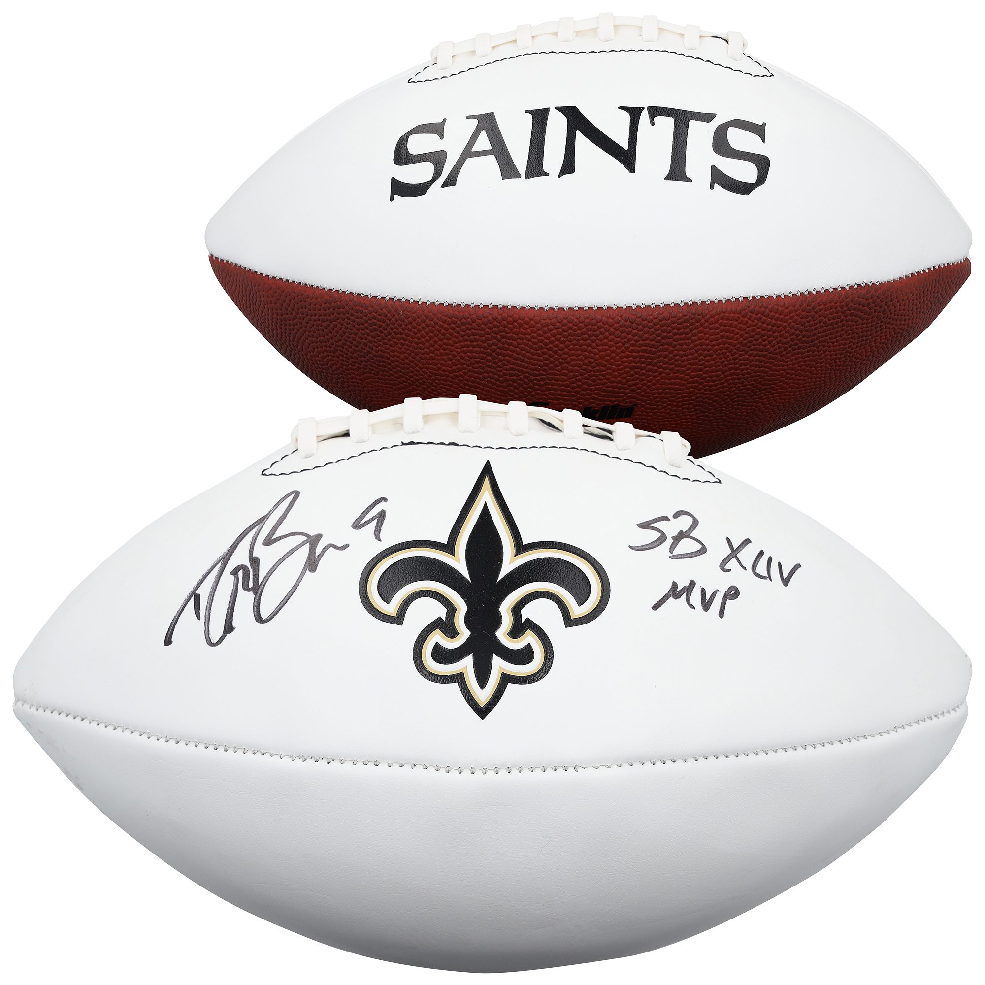 Drew Brees New Orleans Saints Autographed Franklin White Panel Football with "SB XLIV MVP" Inscription