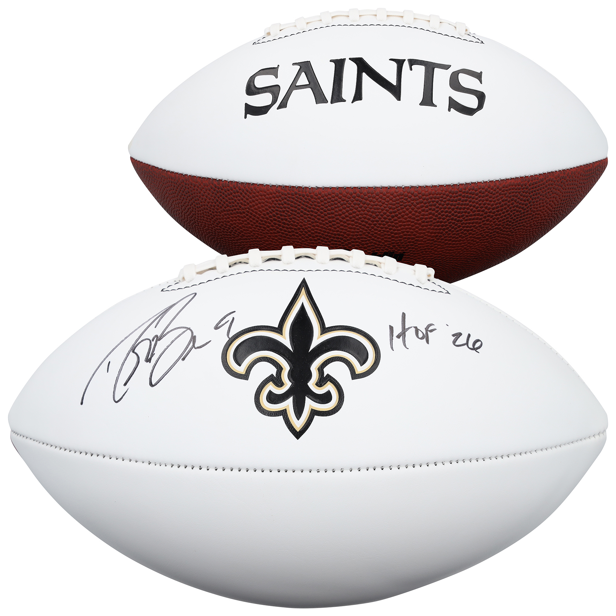 Drew Brees New Orleans Saints Autographed Franklin White Panel Football with "HOF 26" Inscription