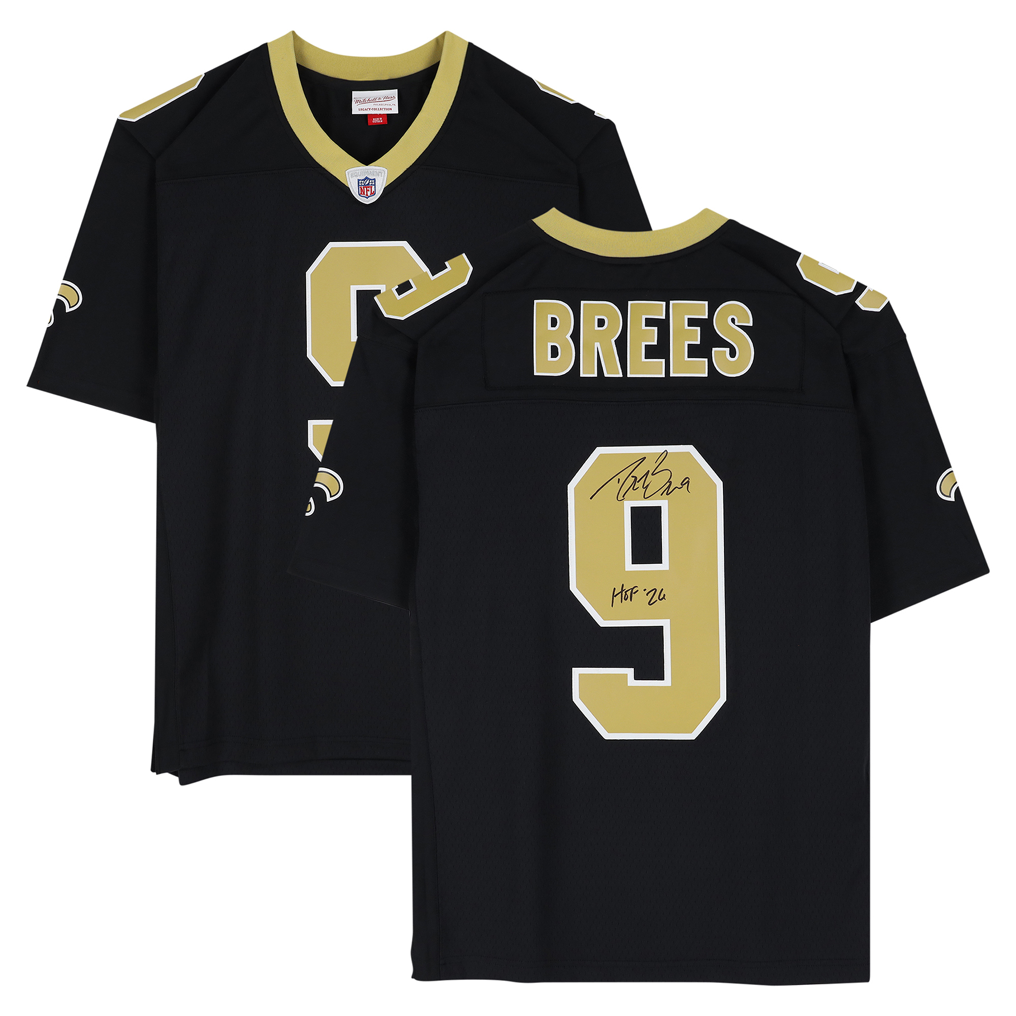 Drew Brees New Orleans Saints Autographed Black Mitchell & Ness 2009 Replica Jersey with "HOF 26" Inscription