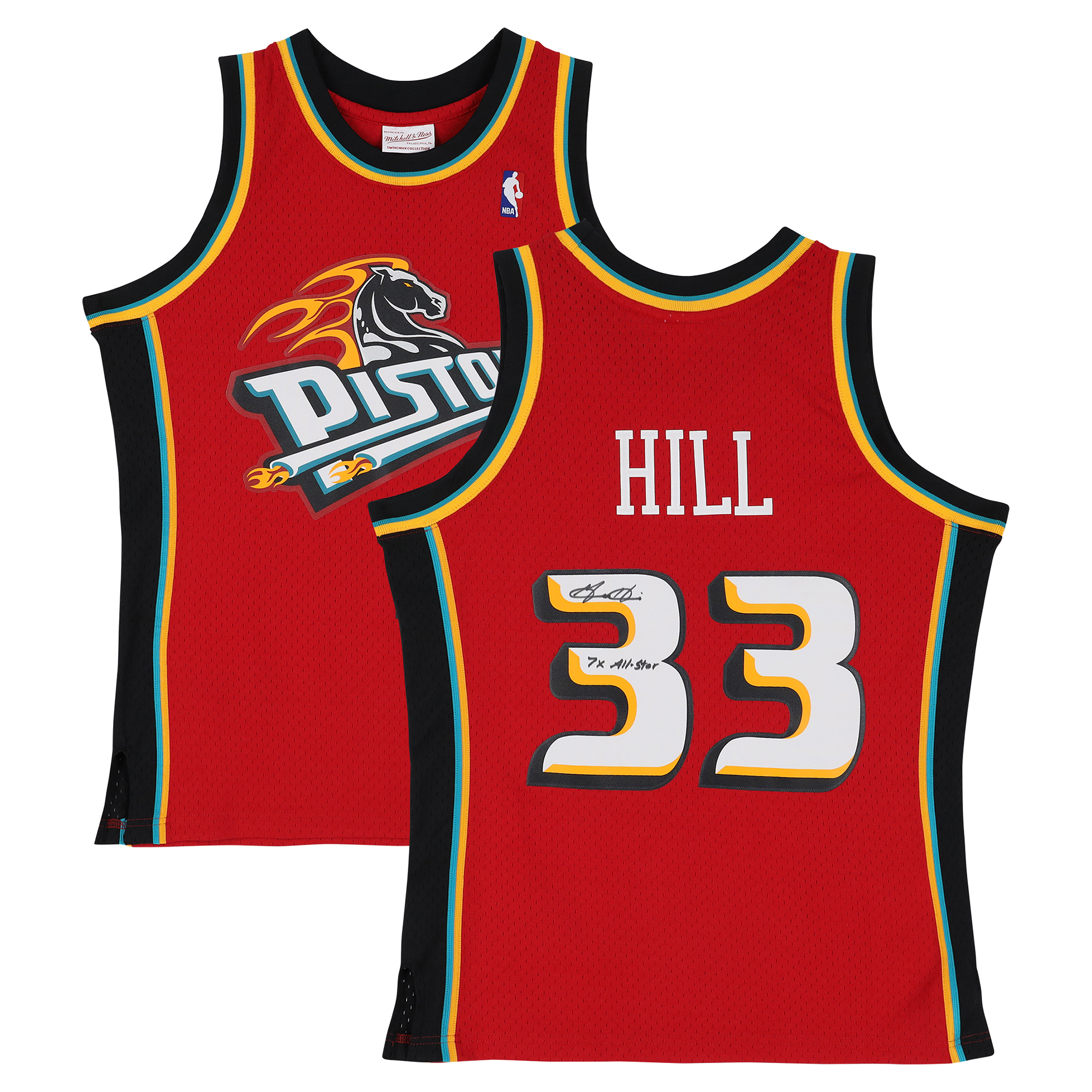 Grant Hill Detroit Pistons Autographed Red Mitchell & Ness 1999-00 Swingman Jersey with "7X All-Star" Inscription