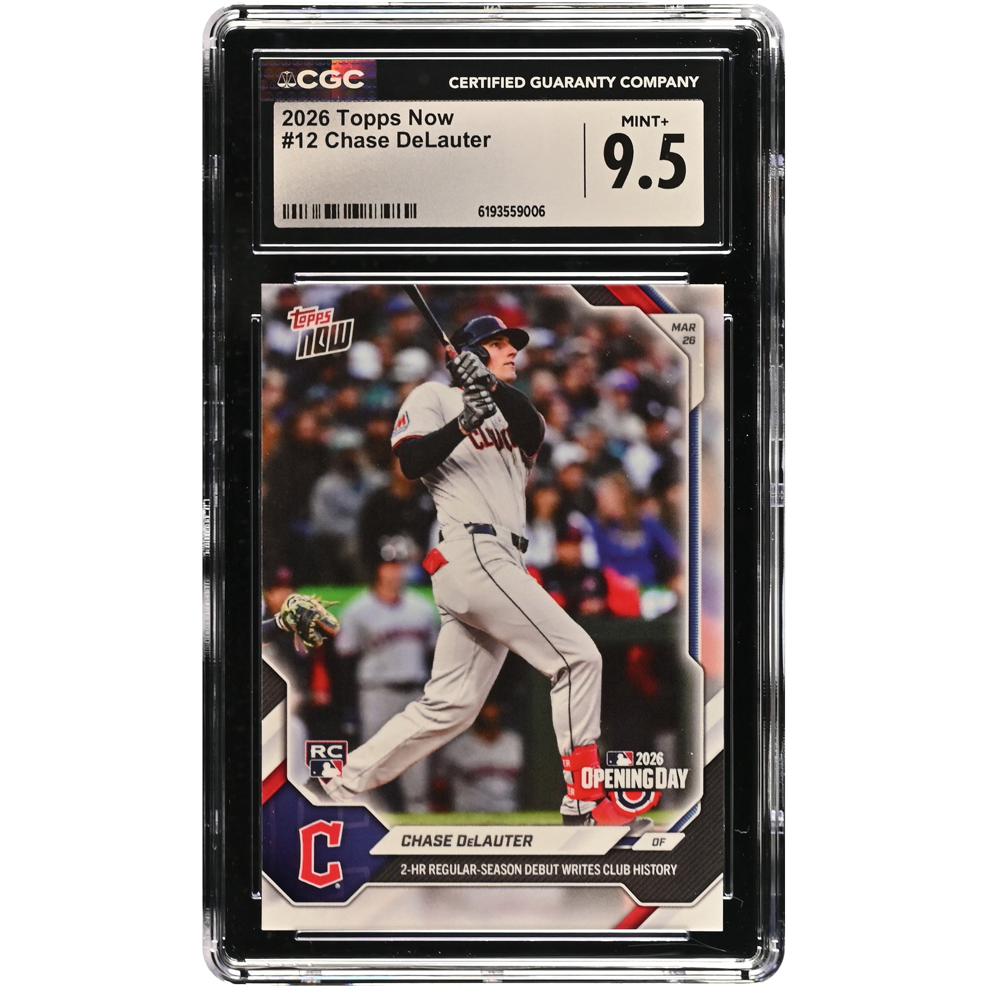 Chase DeLauter Cleveland Guardians 2026 Topps Now 2-HR Regular-Season Debut Writes Club History #12 CGC Authenticated Rookie Card