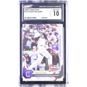 Chase DeLauter Cleveland Guardians 2026 Topps Now 2-HR Regular-Season Debut Writes Club History #12 CGC Authenticated 10 Rookie Card