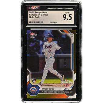 Carson Benge New York Mets 2026 Topps Now 2nd Mets Player to Debut with HR on Opening Day Gold Foil #3 #/50 CGC Authenticated 9.5 Rookie Card
