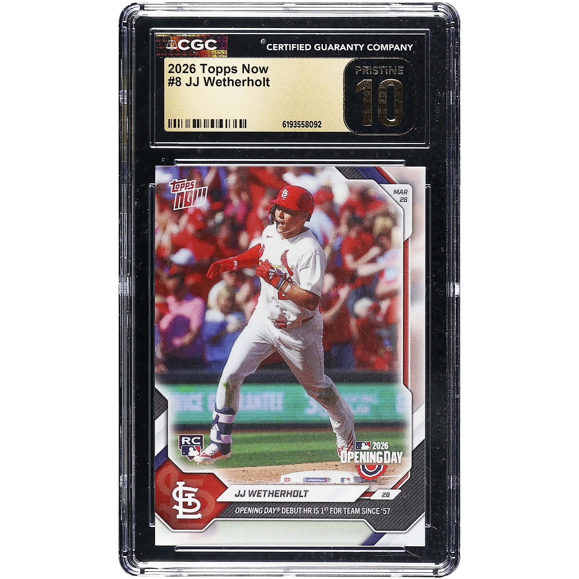 JJ Wetherholt St. Louis Cardinals 2026 Topps Now Opening Day Debut HR is 1st for Team Since '57 #8 CGC Authenticated Pristine 10 Rookie Card