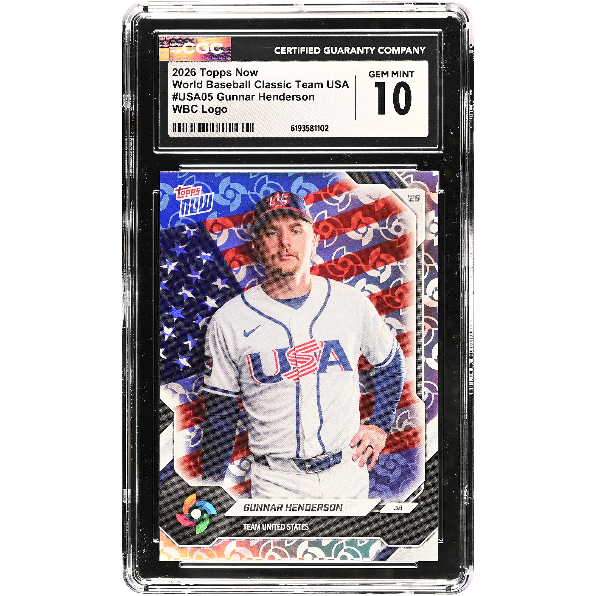 Gunnar Henderson USA Baseball 2026 Topps Now WBC Logo #USA05 CGC Authenticated 10 Card