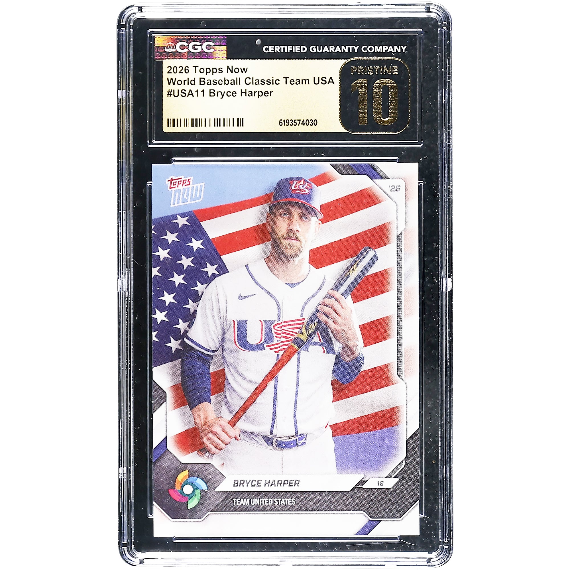 Bryce Harper USA Baseball 2026 Topps Now #USA11 CGC Authenticated Pristine 10 Card
