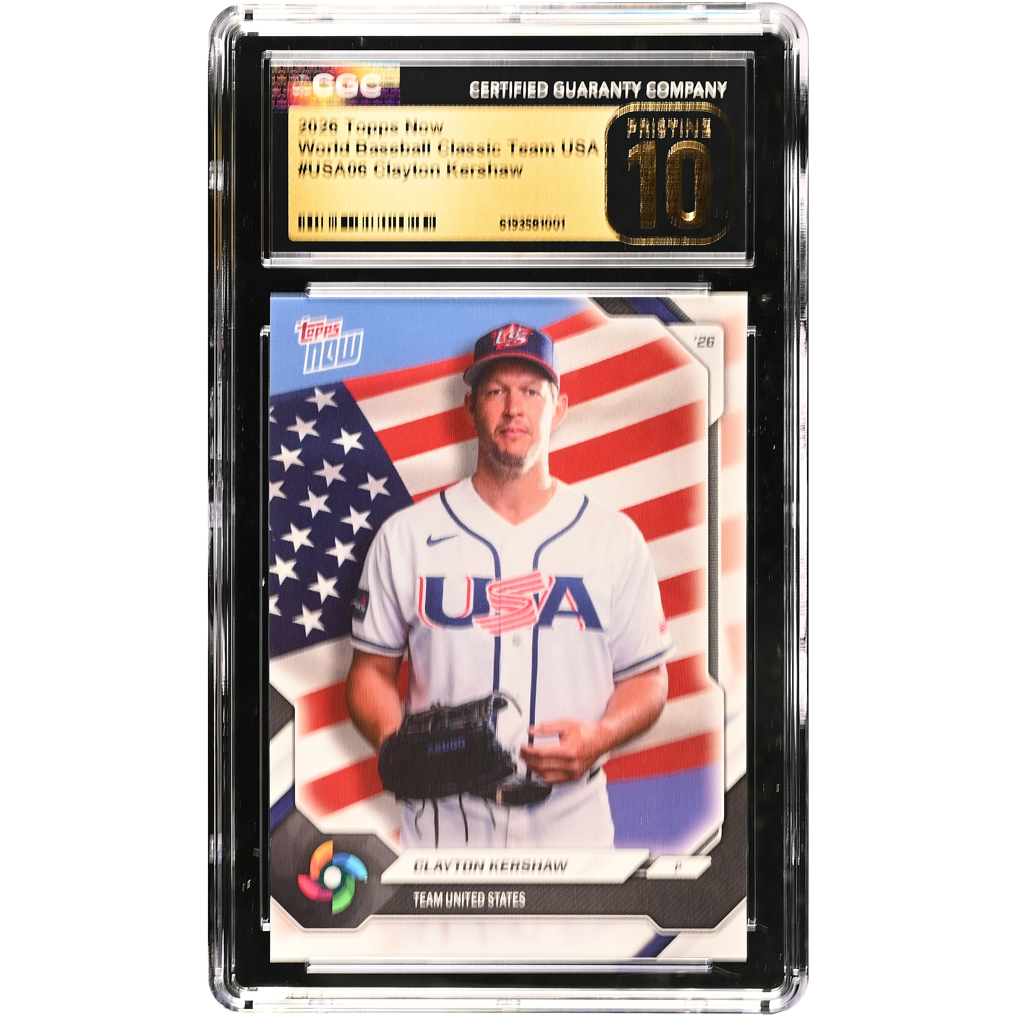 Clayton Kershaw USA Baseball 2026 Topps Now #USA06 CGC Authenticated Pristine 10 Card