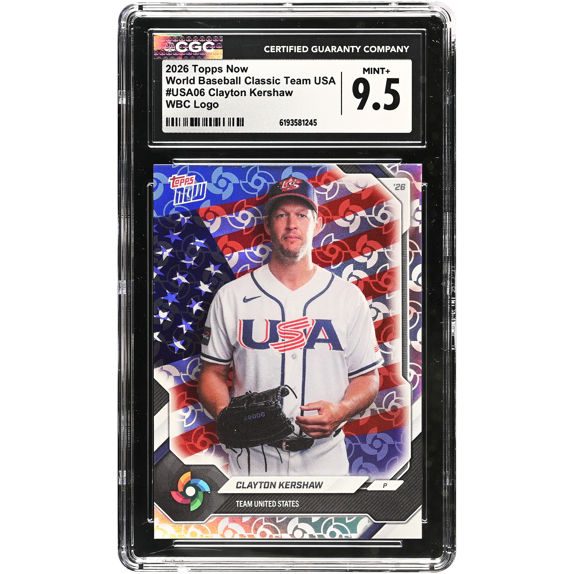 Clayton Kershaw USA Baseball 2026 Topps Now WBC Logo #USA06 CGC Authenticated 9.5 Card