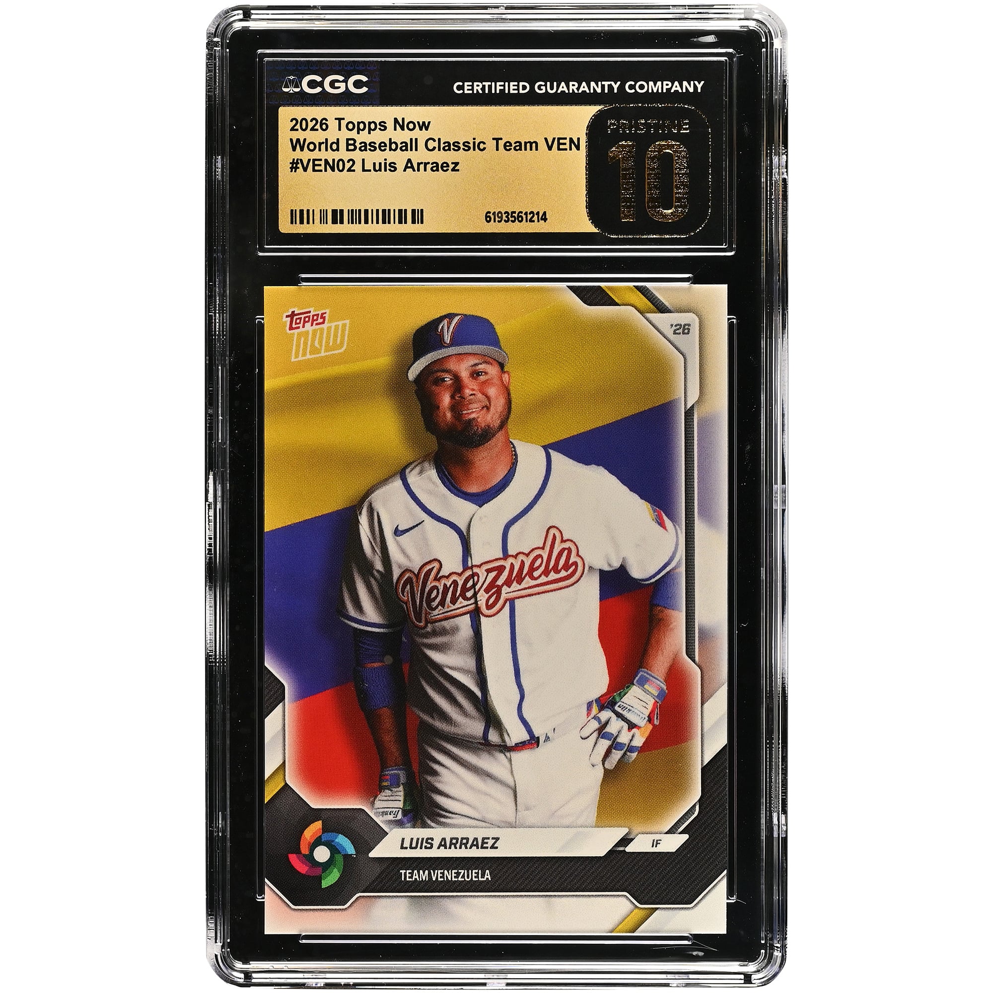 Luis Arraez Venezuela Baseball 2026 Topps Now #VEN02 CGC Authenticated Pristine 10 Card. rookie card picture