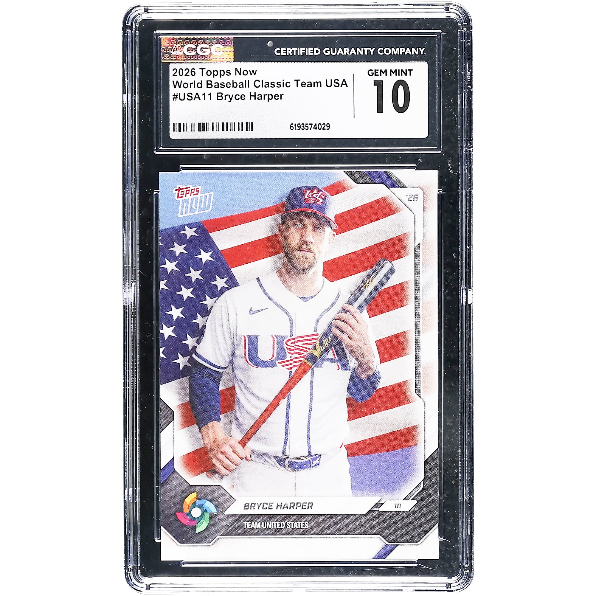 Bryce Harper USA Baseball 2026 Topps Now #USA11 CGC Authenticated 10 Card. rookie card picture