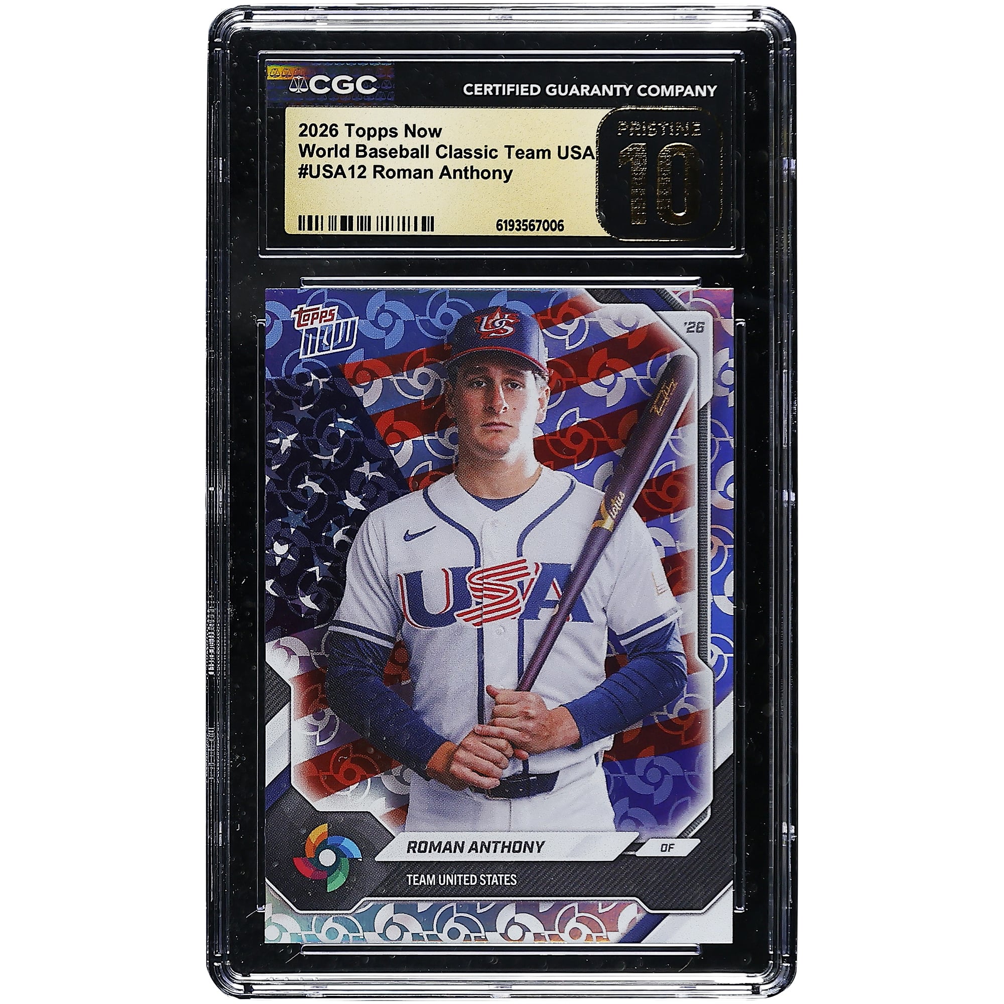 Roman Anthony USA Baseball 2026 Topps Now #USA12 CGC Authenticated Pristine 10 Card