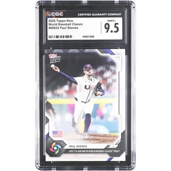 Paul Skenes USA Baseball 2026 Topps Now Logs 7Ks and Win in World Baseball Classic Debut #WB20 CGC Authenticated Card