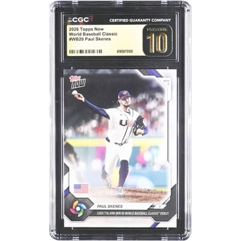 Paul Skenes USA Baseball 2026 Topps Now Logs 7Ks and Win in World Baseball Classic Debut #WB20 CGC Authenticated Pristine 10 Card