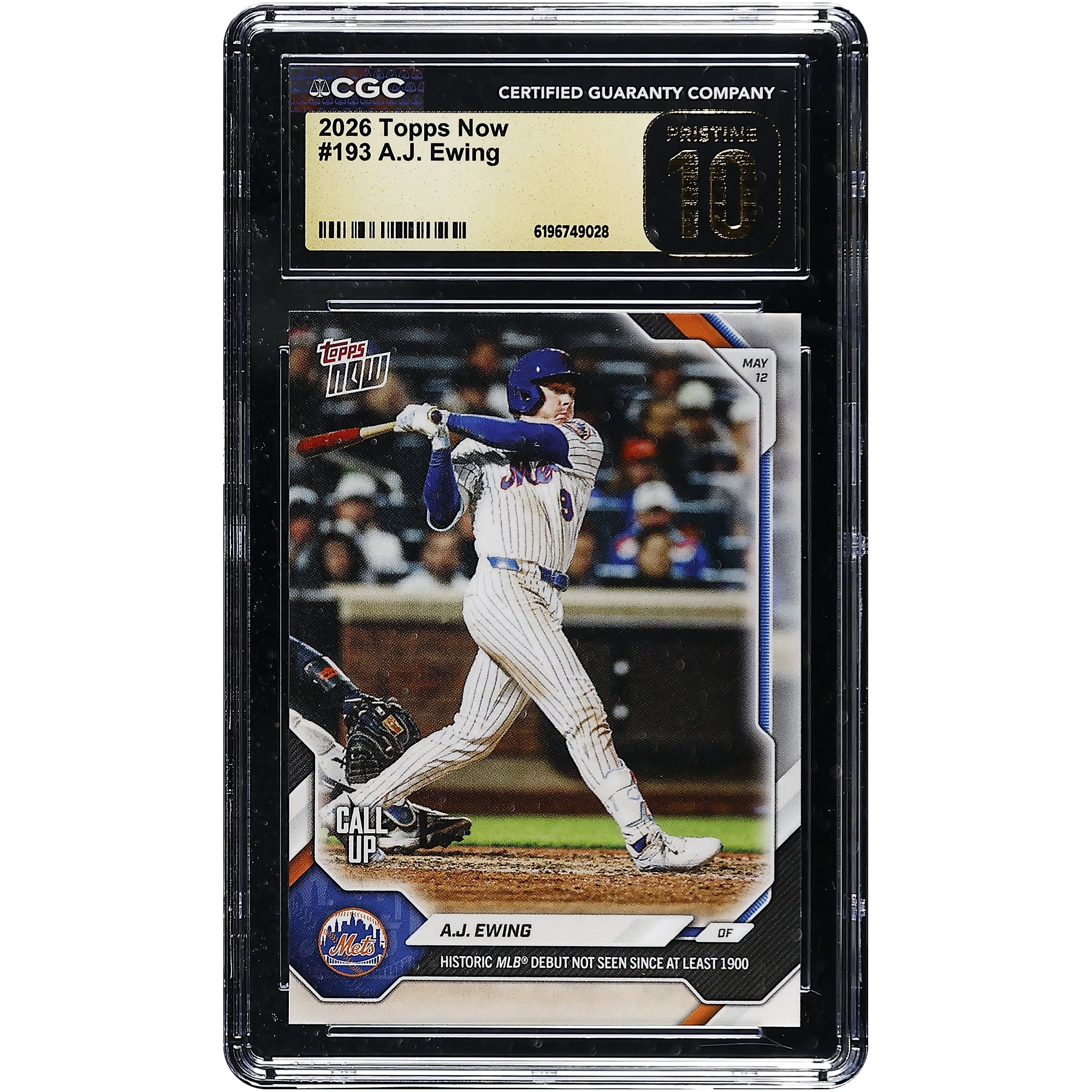A.J. Ewing New York Mets 2026 Topps Now Historic MLB Debut Not Seen Since at Least 1900 #193 CGC Authenticated PRISTINE 10 Card