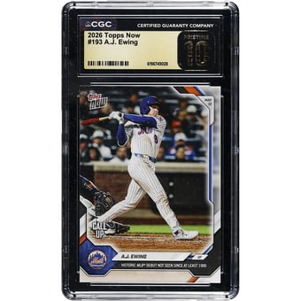 A.J. Ewing New York Mets 2026 Topps Now Historic MLB Debut Not Seen Since at Least 1900 #193 CGC Authenticated PRISTINE 10 Card