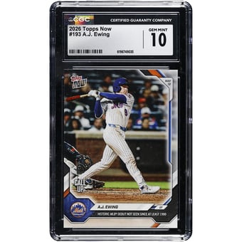 A.J. Ewing New York Mets 2026 Topps Now Historic MLB Debut Not Seen Since at Least 1900 #193 CGC Authenticated GEM MINT 10 Card