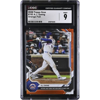 A.J. Ewing New York Mets 2026 Topps Now Historic MLB Debut Not Seen Since at Least 1900 Orange Foil #193 #/25 CGC Authenticated 9 Card