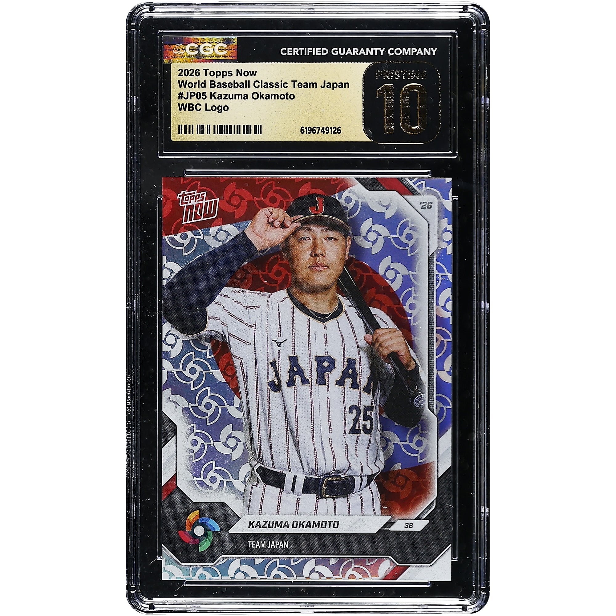 Kazuma Okamoto Japan Baseball 2026 Topps Now World Baseball Classic Team Japan WBC Logo #JP05 CGC Authenticated PRISTINE 10 Card
