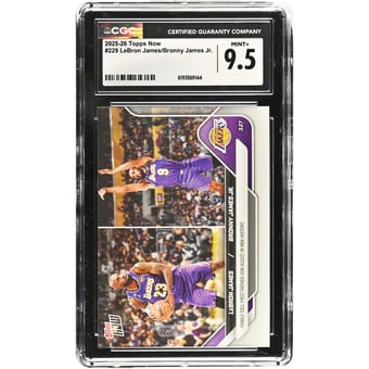 LeBron James & Bronny James Jr. Los Angeles Lakers 2025-26 Topps Now Family Ties: First Father-Son Assist in NBA History #229 CGC Authenticated Card