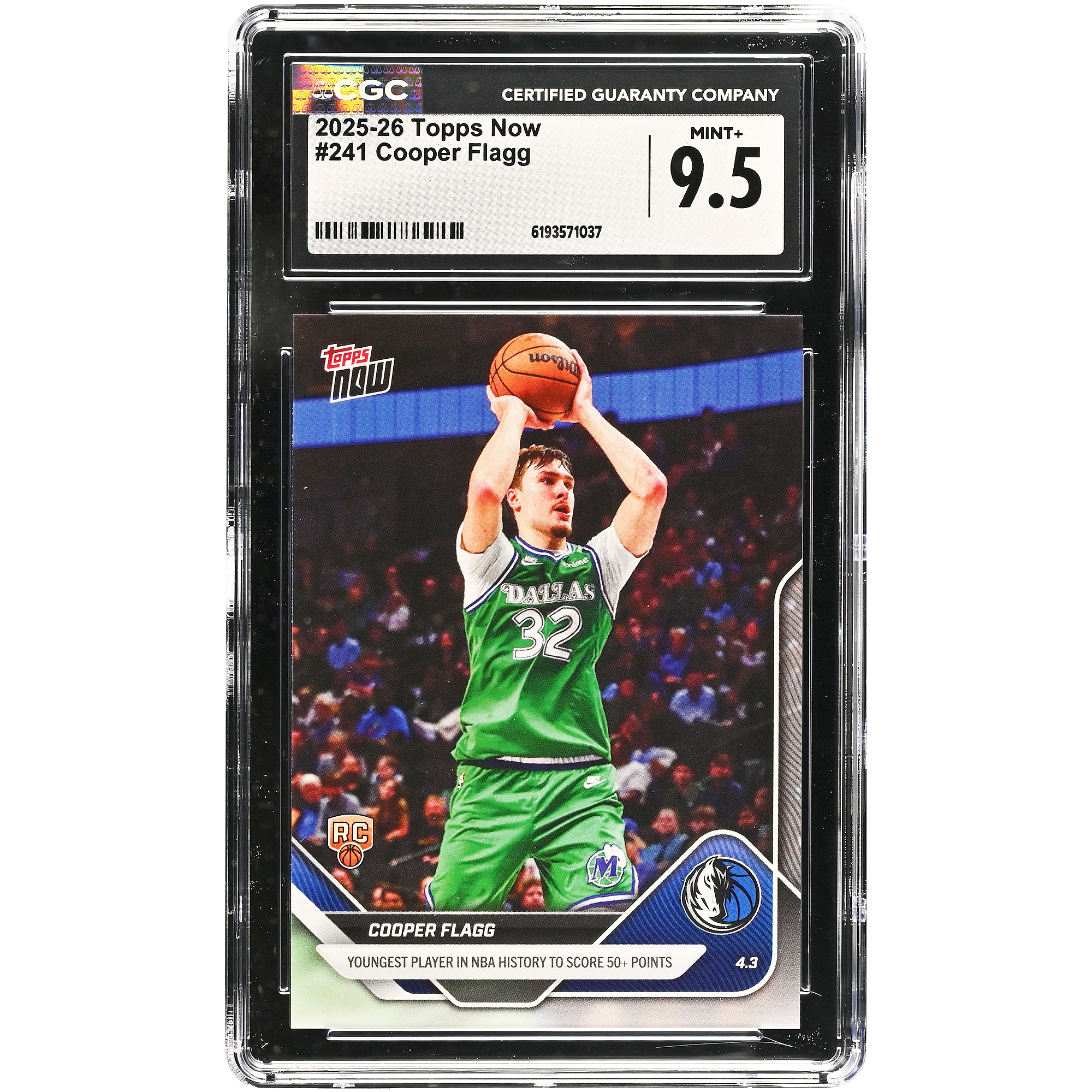 Cooper Flagg Dallas Mavericks 2025-26 Topps Now Youngest Player in NBA History to Score 50+ Points #241 CGC Authenticated Rookie Card