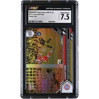 Lennart Karl Bayern Munich 2025-26 Topps Now UEFA CL Youngest FC Bayern Munchen Player to Score and Assist in a UCL Match Gold Foil #111 #/50 CGC Authenticated Rookie Card