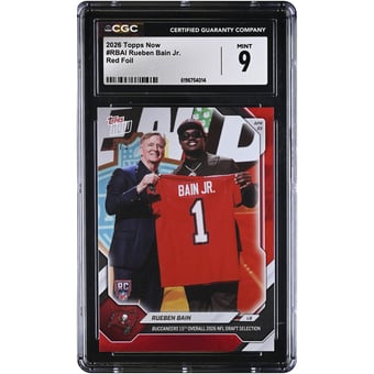 Rueben Bain Jr. Tampa Bay Buccaneers 2026 Topps Now Buccaneers 15th Overall '26 NFL Draft Selection Red Foil #RBAI #3/5 CGC Authenticated 9 Rookie Card