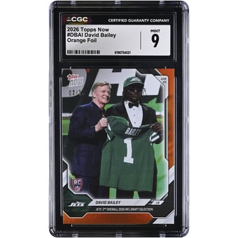 David Bailey New York Jets 2026 Topps Now Jets 2nd Overall '26 NFL Draft Selection Orange Foil #DBAI #/25 CGC Authenticated 9 Rookie Card