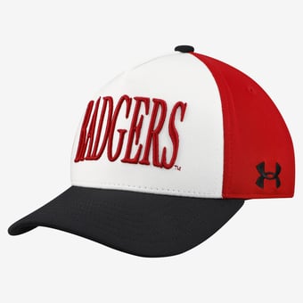 Youth Under Armour White/Black  Wisconsin Badgers Blitzing Accent Adjustable Hat