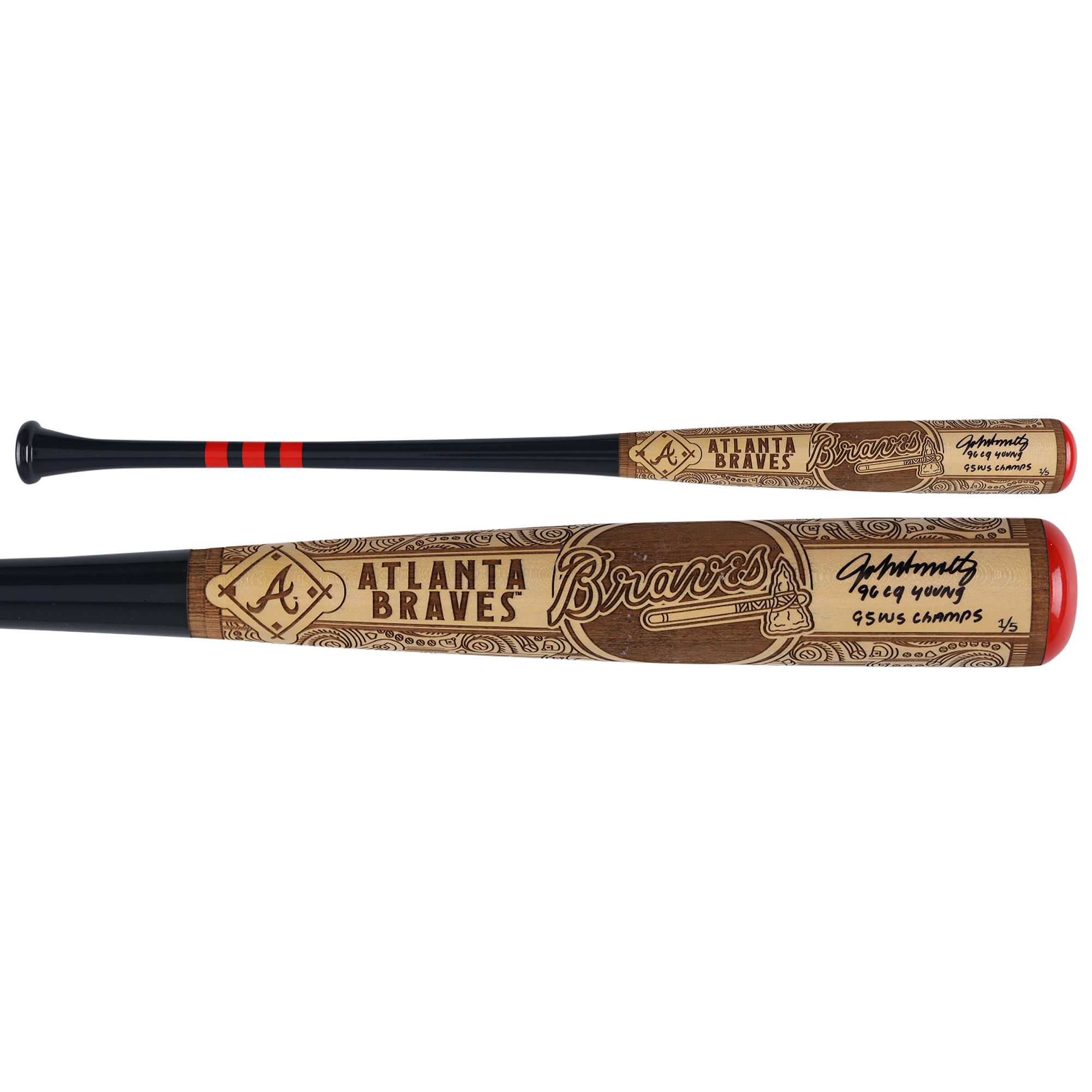 John Smoltz Atlanta Braves Autographed Pillbox Bat Company Mural Series Bat with Multiple Inscriptions
