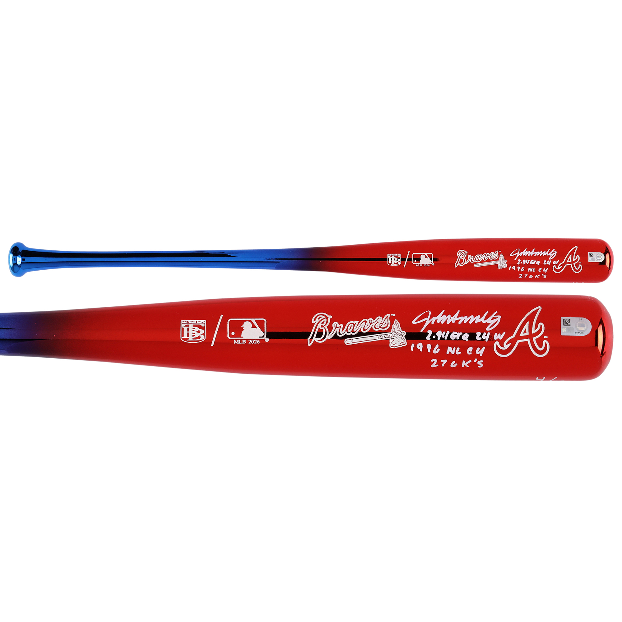 John Smoltz Atlanta Braves Autographed Big Time Bats Chrome Bat with Multiple Inscriptions