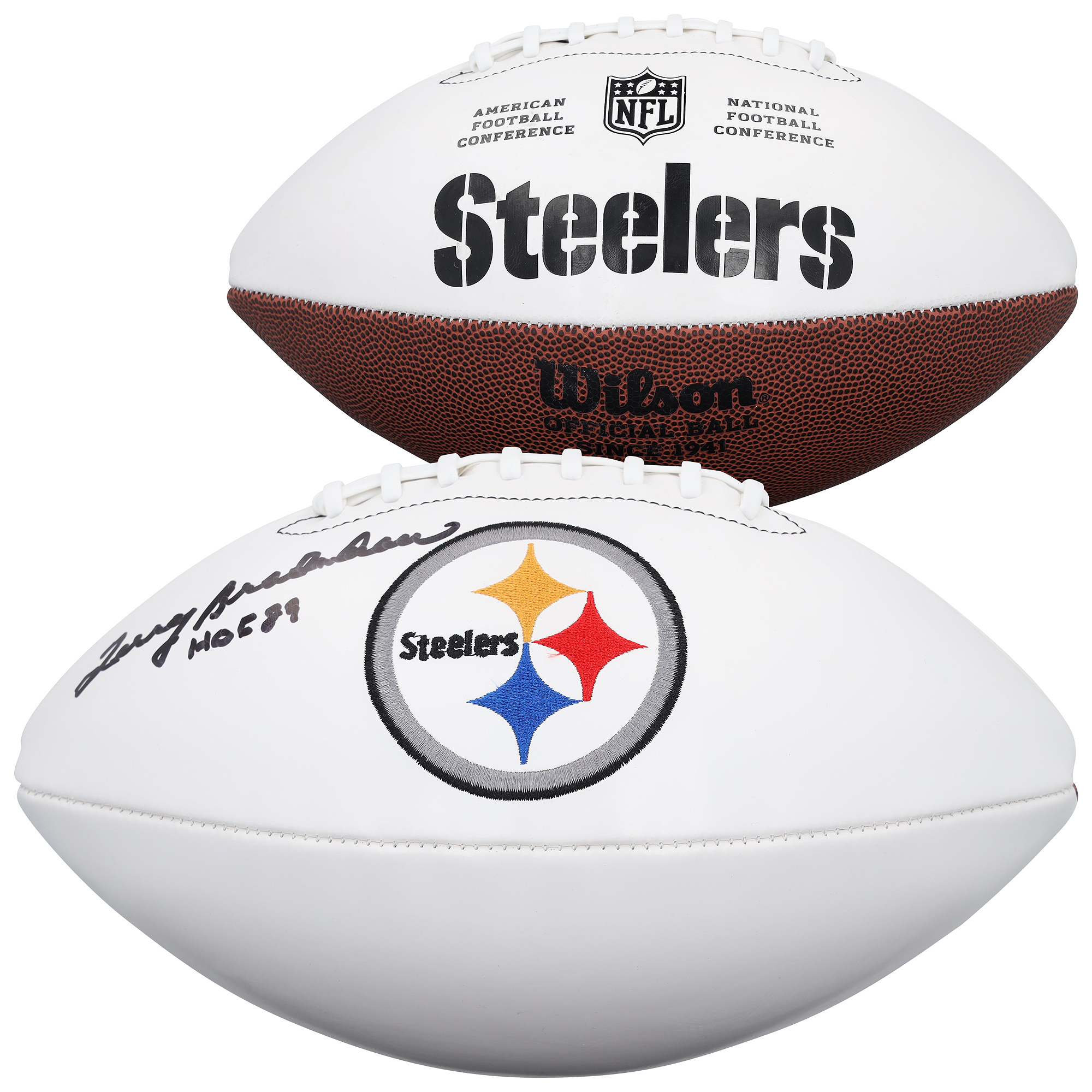 Terry Bradshaw Pittsburgh Steelers Autographed Wilson White Panel Football with "HOF 89" Inscription