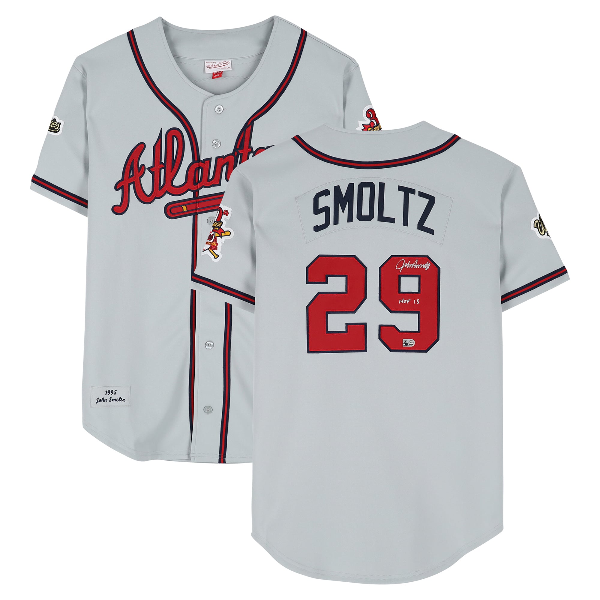John Smoltz Atlanta Braves Autographed Gray 1995 Mitchell & Ness Authentic Jersey with "HOF 15" Inscription