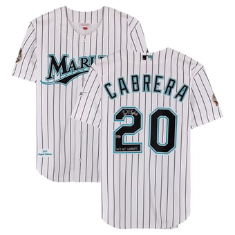 Miguel Cabrera Florida Marlins Autographed White Mitchell & Ness 2003 Authentic Jersey with "2003 WS Champs" Inscription