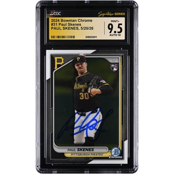 Paul Skenes Pittsburgh Pirates Autographed 2024 Bowman Chrome #31 CGC Fanatics Witnessed Authenticated 9.5/10 Rookie Card