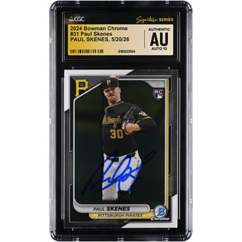 Paul Skenes Pittsburgh Pirates Autographed 2024 Bowman Chrome #31 CGC Fanatics Witnessed Authenticated Auto 10 Rookie Card