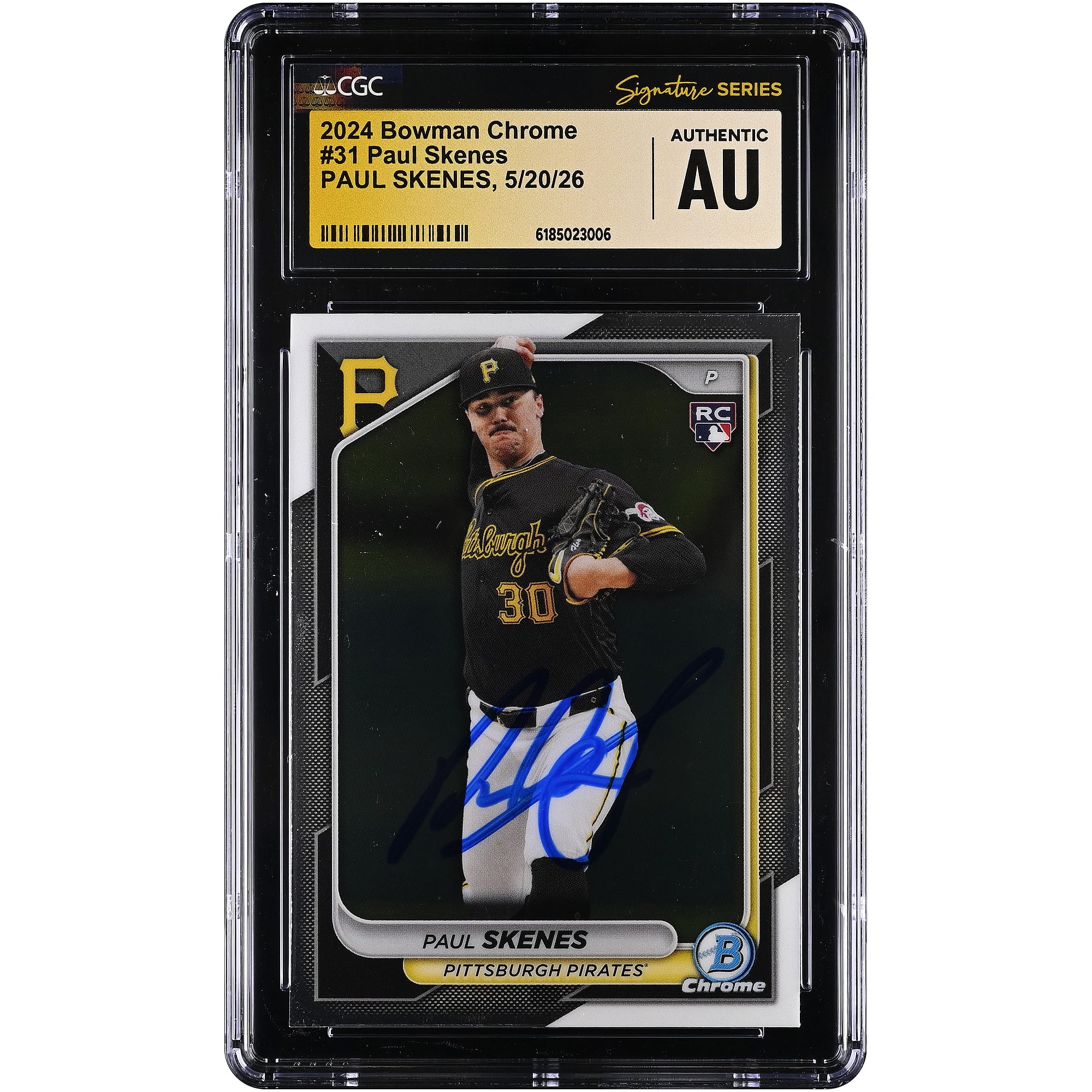 Tarjeta de novato autografiada de Paul Skenes de los Pittsburgh Pirates, 2024 Bowman Chrome #31, autenticada por CGC Fanatics Witnessed.