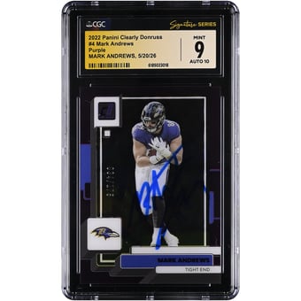 Mark Andrews Baltimore Ravens Autographed 2022 Panini Clearly Donruss Purple #4 #/175 CGC Fanatics Witnessed Authenticated 9/10 Card