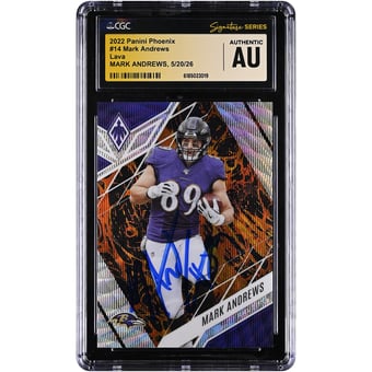 Mark Andrews Baltimore Ravens Autographed 2022 Panini Phoenix Lava #14 #/175 CGC Fanatics Witnessed Authenticated Card